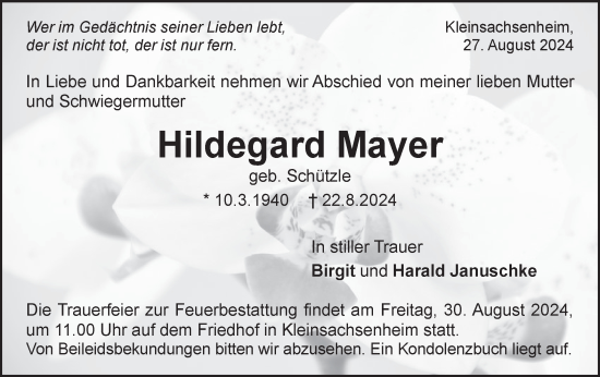 Traueranzeige von Hildegard Mayer von Bietigheimer Zeitung