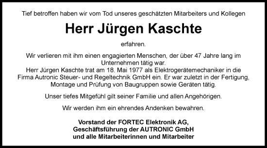 Traueranzeige von Jürgen Kaschte von Bietigheimer Zeitung