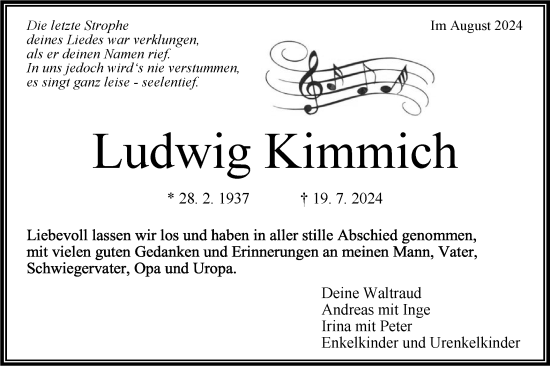 Traueranzeige von Ludwig Kimmich von Bietigheimer Zeitung