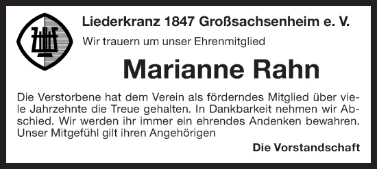 Traueranzeige von Marianne Rahn von Bietigheimer Zeitung