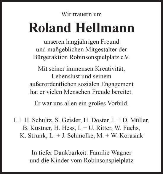 Traueranzeige von Roland Hellmann von Bietigheimer Zeitung