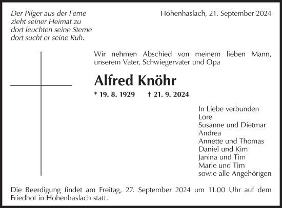 Traueranzeige von Alfred Knöhr von Bietigheimer Zeitung