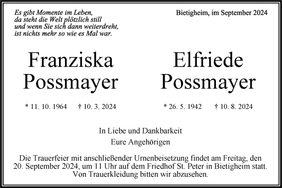 Traueranzeige von Elfriede Possmayer von Bietigheimer Zeitung