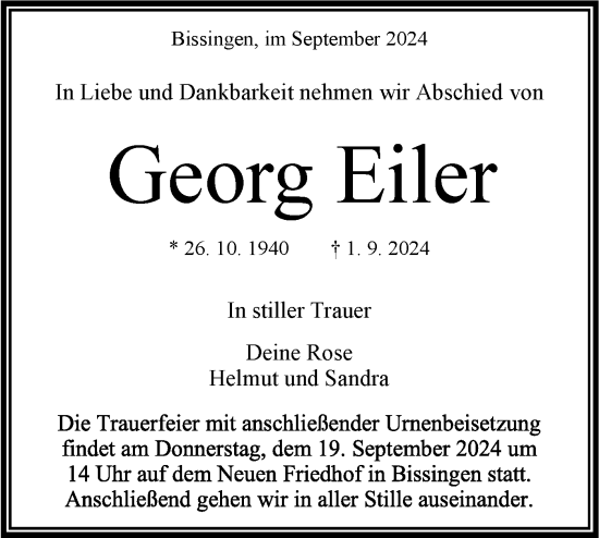 Traueranzeige von Georg Eiler von Bietigheimer Zeitung