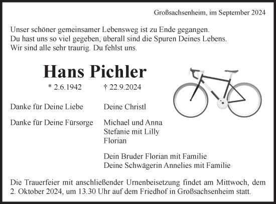 Traueranzeige von Hans Pichler von Bietigheimer Zeitung