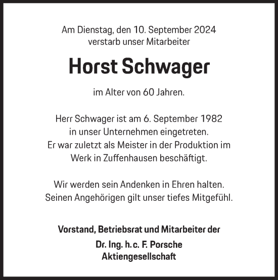 Traueranzeige von Horst Schwager von Bietigheimer Zeitung