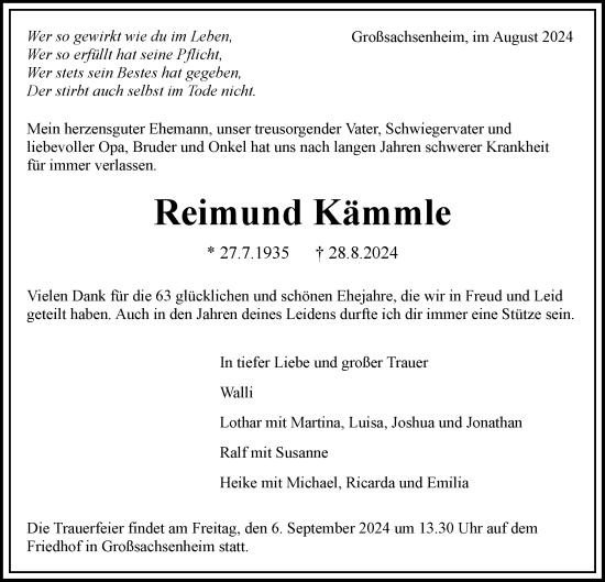 Traueranzeige von Reimund Kämmle von Bietigheimer Zeitung