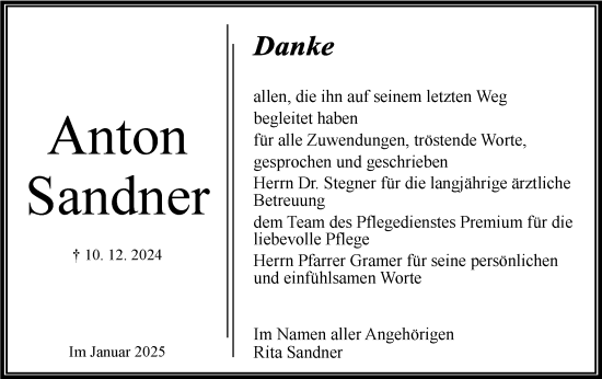 Traueranzeige von Anton Sandner von Bietigheimer Zeitung