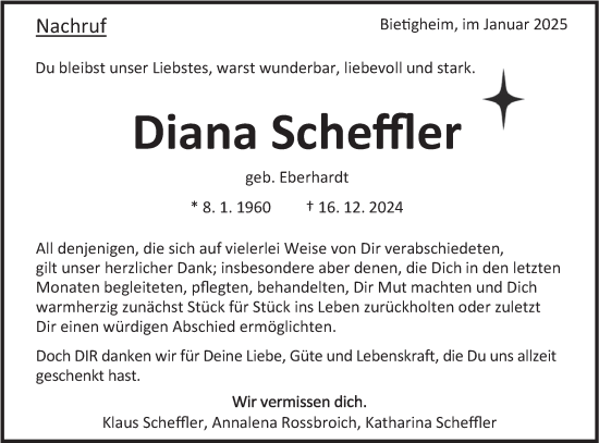 Traueranzeige von Diana Scheffler von Bietigheimer Zeitung