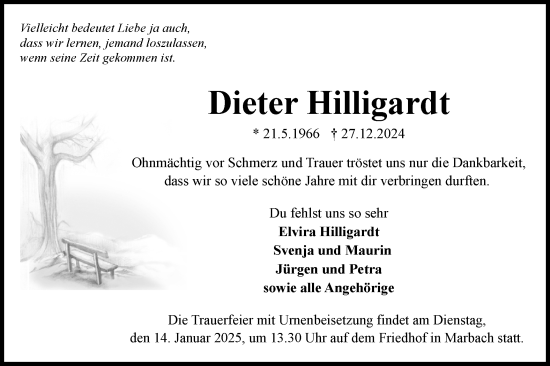 Traueranzeige von Dieter Hilligardt von Bietigheimer Zeitung