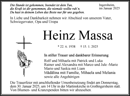 Traueranzeige von Heinz Massa von Bietigheimer Zeitung