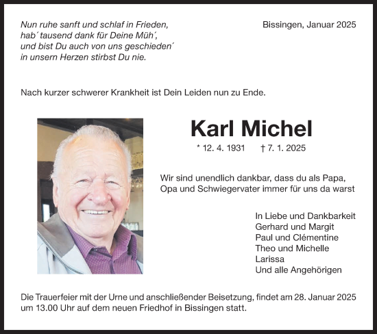 Traueranzeige von Karl Michel von Bietigheimer Zeitung