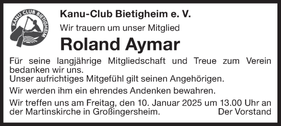 Traueranzeige von Roland Aymar von Bietigheimer Zeitung