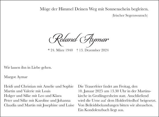 Traueranzeige von Roland Aymar von Bietigheimer Zeitung