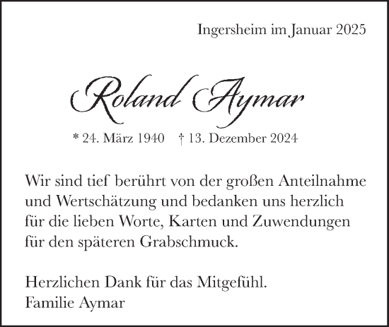 Traueranzeige von Roland Aymar von Bietigheimer Zeitung