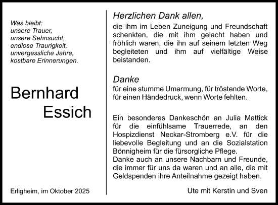 Traueranzeige von Bernhard Essich von Bietigheimer Zeitung