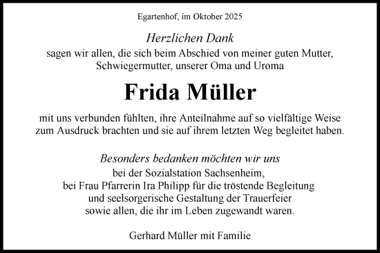 Traueranzeige von Frida Müller von Bietigheimer Zeitung