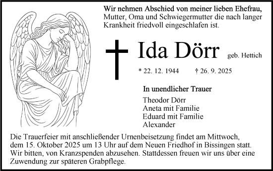 Traueranzeige von Ida Dörr von Bietigheimer Zeitung