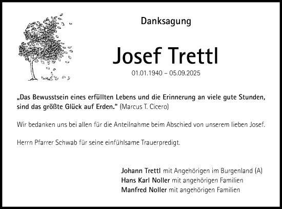 Traueranzeige von Josef Trettl von Bietigheimer Zeitung