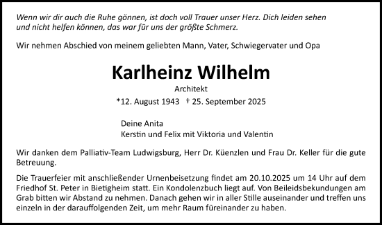 Traueranzeige von Karlheinz Wilhelm von Bietigheimer Zeitung