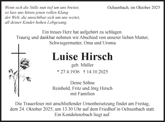 Traueranzeige von Luise Hirsch von Bietigheimer Zeitung