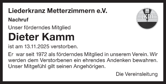 Traueranzeige von Dieter Kamm von Bietigheimer Zeitung