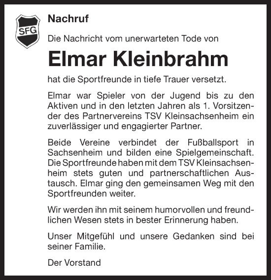 Traueranzeige von Elmar Kleinbrahm von Bietigheimer Zeitung