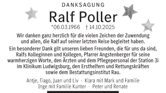 Traueranzeige von Ralf Poller von Bietigheimer Zeitung