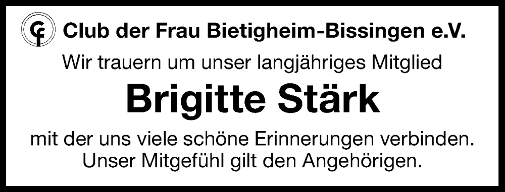  Traueranzeige für Brigitte Stärk vom 06.12.2025 aus Bietigheimer Zeitung