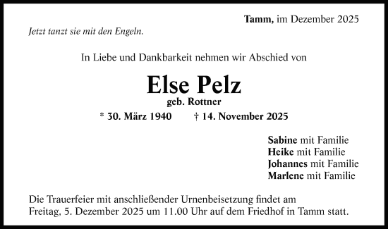 Traueranzeige von Else Pelz von Bietigheimer Zeitung