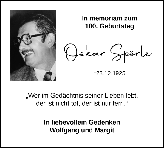 Traueranzeige von Oskar Spörle von Bietigheimer Zeitung