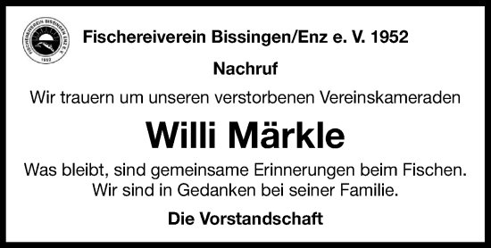 Traueranzeige von Willi Märkle von Bietigheimer Zeitung