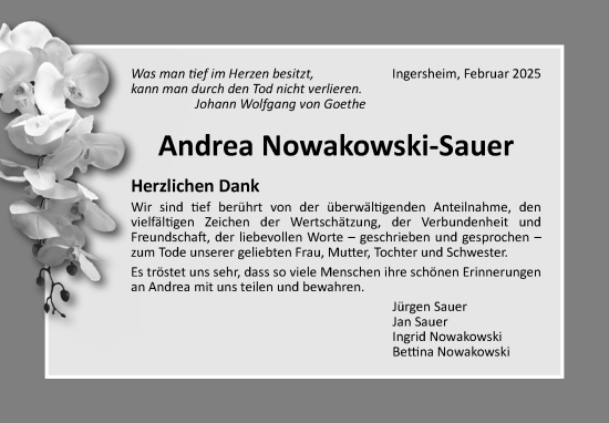 Traueranzeige von Andrea Nowakowski-Sauer von Bietigheimer Zeitung