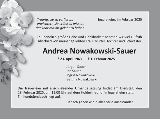 Traueranzeige von Andrea Nowakowski-Sauer von Bietigheimer Zeitung