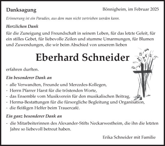 Traueranzeige von Eberhard Schneider von Bietigheimer Zeitung