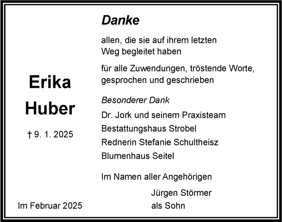 Traueranzeige von Erika Huber von Bietigheimer Zeitung