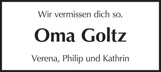 Traueranzeige von Goltz  von Bietigheimer Zeitung