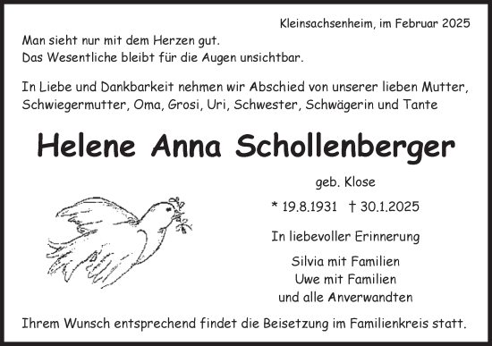 Traueranzeige von Helene  Schollenberger von Bietigheimer Zeitung