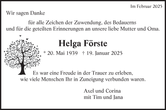 Traueranzeige von Helga Förste von Bietigheimer Zeitung