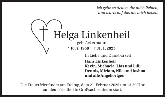 Traueranzeige von Helga Linkenheil von Bietigheimer Zeitung