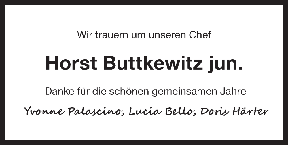  Traueranzeige für Horst Buttkewitz vom 13.02.2025 aus Bietigheimer Zeitung