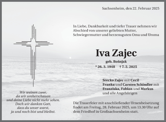 Traueranzeige von Iva Zajec von Bietigheimer Zeitung