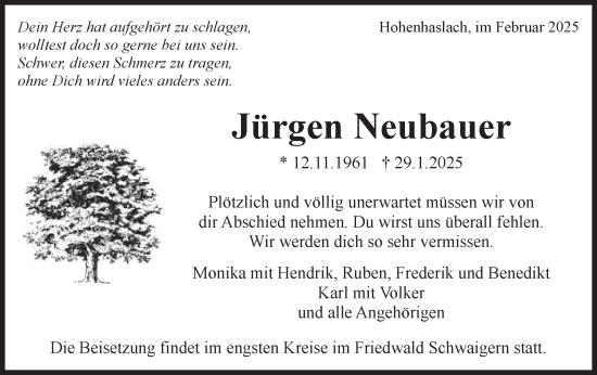 Traueranzeige von Jürgen Neubauer von Bietigheimer Zeitung