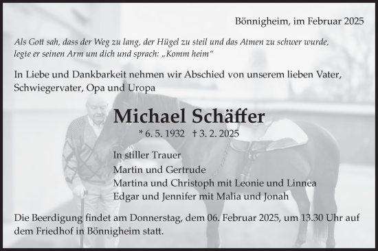 Traueranzeige von Michael Schäffer von Bietigheimer Zeitung