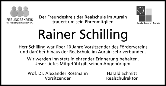 Traueranzeige von Rainer Schilling von Bietigheimer Zeitung