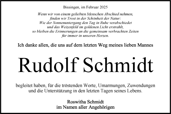 Traueranzeige von Rudolf Schmidt von Bietigheimer Zeitung