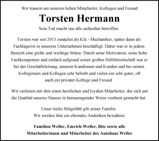 Traueranzeige von Torsten Hermann von Bietigheimer Zeitung