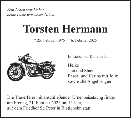 Traueranzeige von Torsten Hermann von Bietigheimer Zeitung