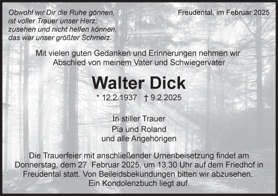 Traueranzeige von Walter Dick von Bietigheimer Zeitung