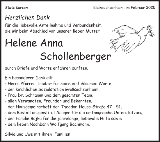 Traueranzeige von Helene Anna Schollenberger von Bietigheimer Zeitung